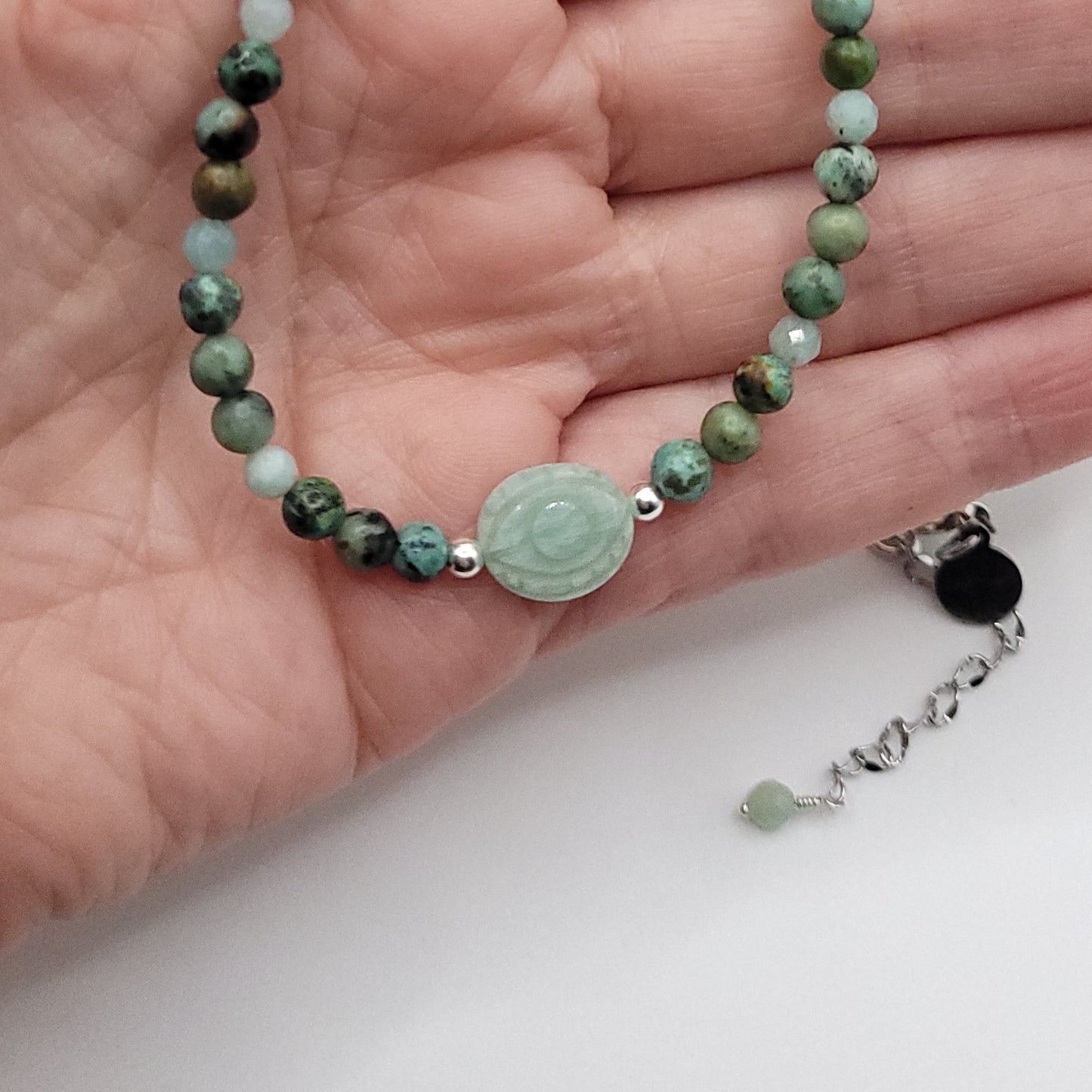 Amazonite Evil Eye Necklace - Crystal for Peaceful Transformation
