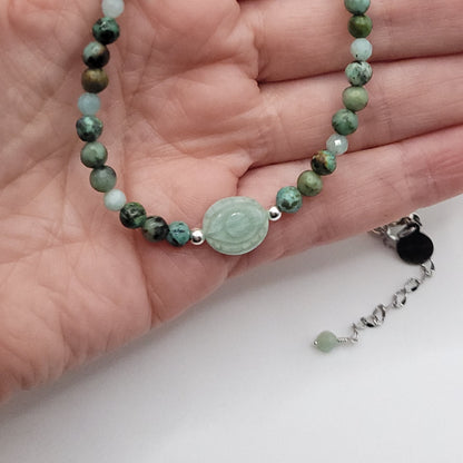 Amazonite Evil Eye Necklace - Crystal for Peaceful Transformation