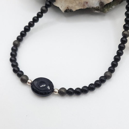 Onyx Evil Eye Necklace - Crystal for Grounded Protection