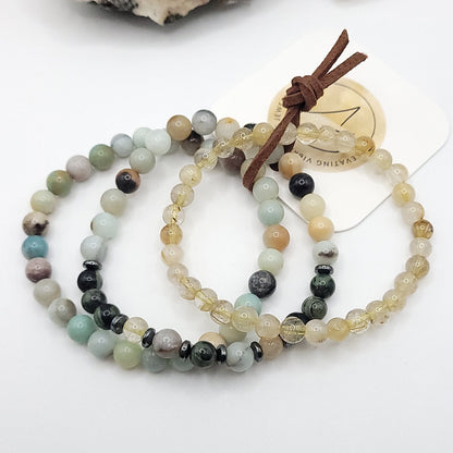 Bracelet Stack – Golden Healer, Amazonite & Kambaba Jasper , 3 bracelets