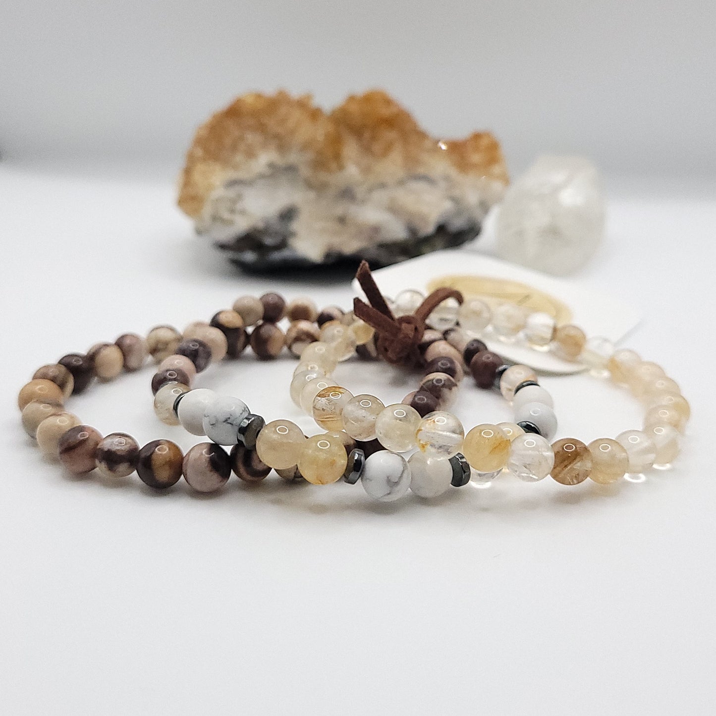  Bracelet Stack – Zebra Jasper, Golden Healer & Howlite