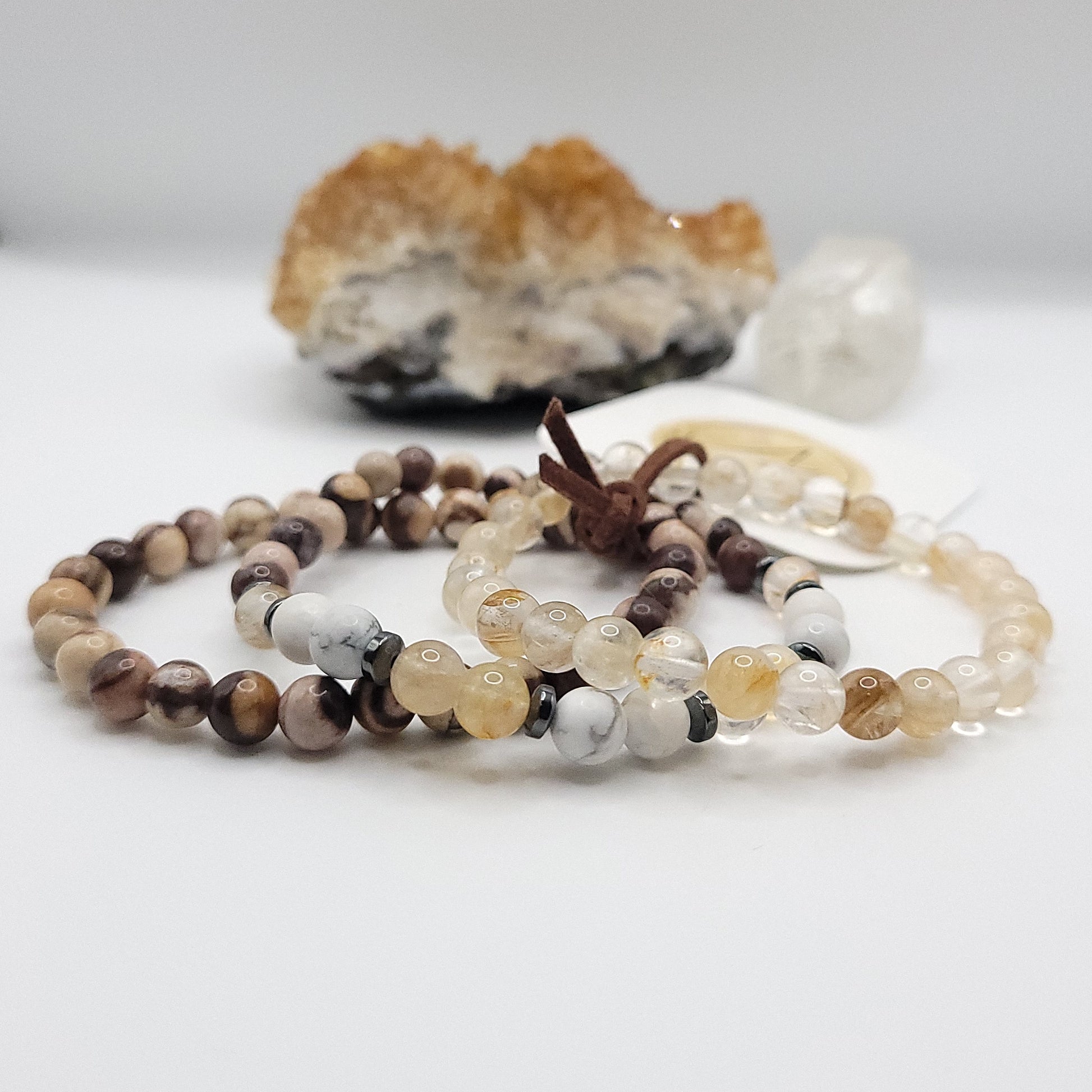  Bracelet Stack – Zebra Jasper, Golden Healer & Howlite