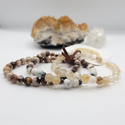  Bracelet Stack – Zebra Jasper, Golden Healer & Howlite