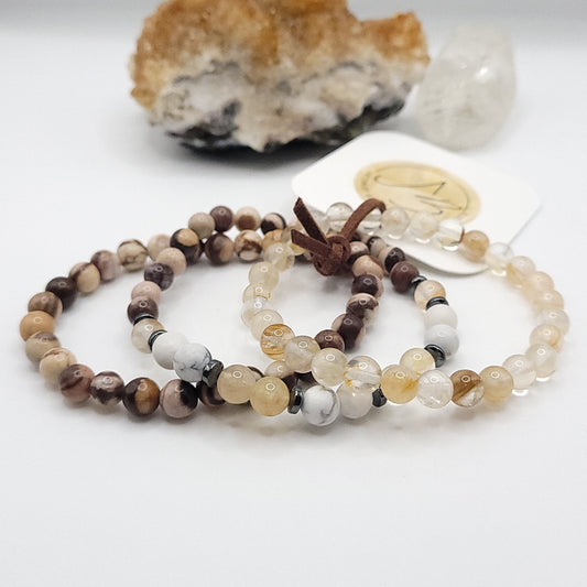  Bracelet Stack – Zebra Jasper, Golden Healer & Howlite