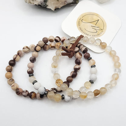 3 Bracelet Stack – Zebra Jasper, Golden Healer & Howlite