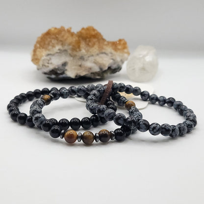 3 Bracelet Stack – Snowflake Obsidian, Tiger’s Eye & Obsidian