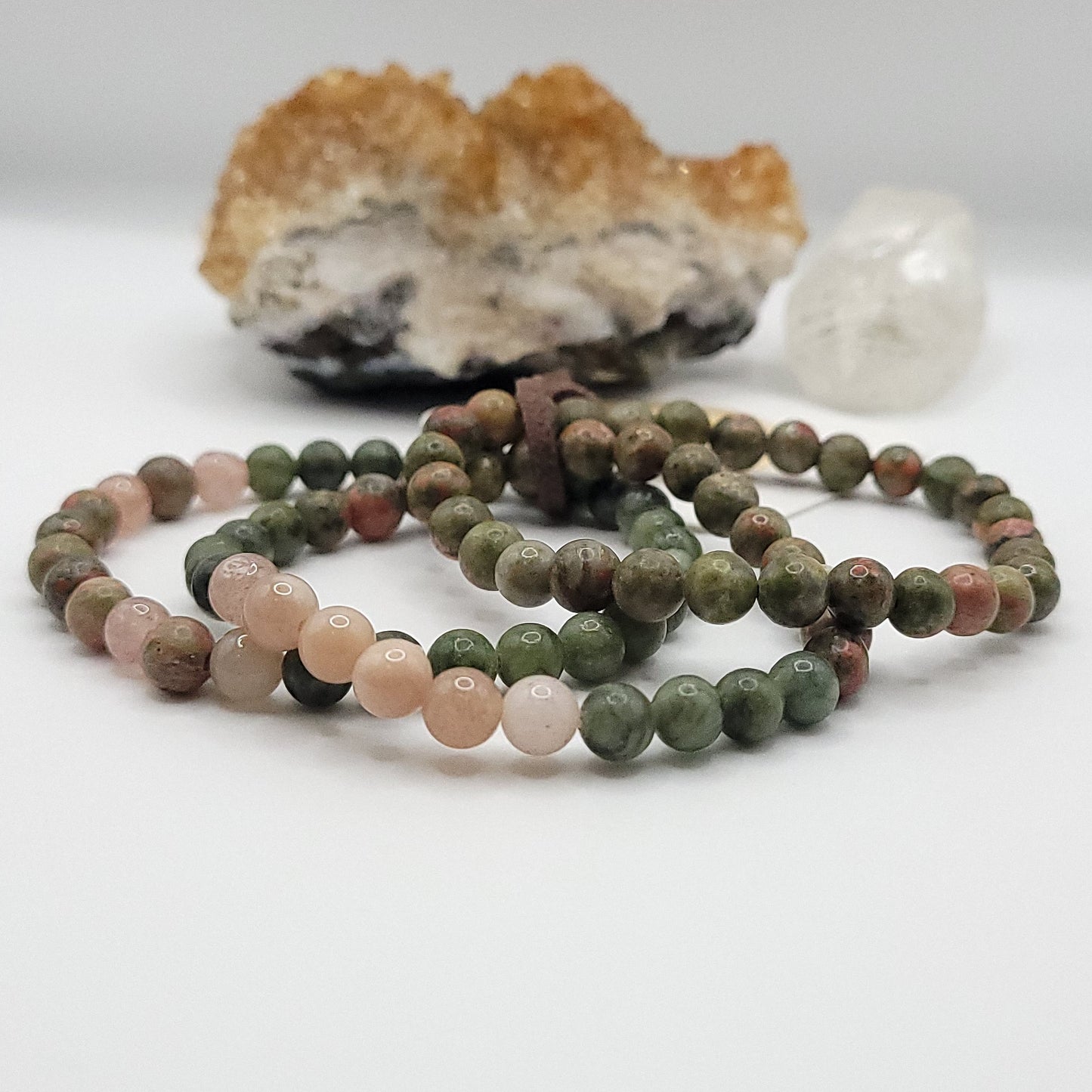 3 Bracelet Stack – Unakite, Serpentine & Sunstone