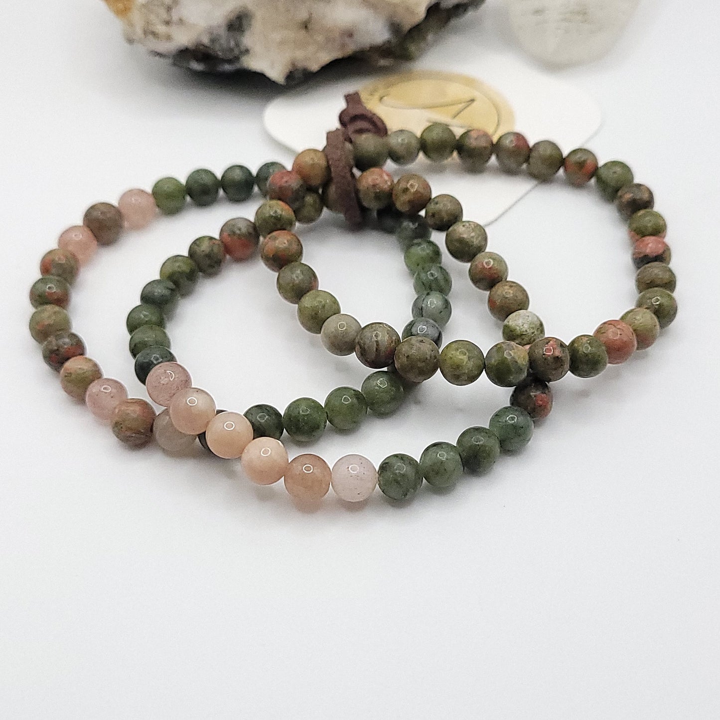3 Bracelet Stack – Unakite, Serpentine & Sunstone