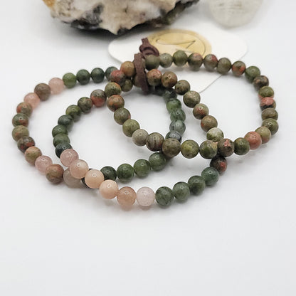 3 Bracelet Stack – Unakite, Serpentine & Sunstone
