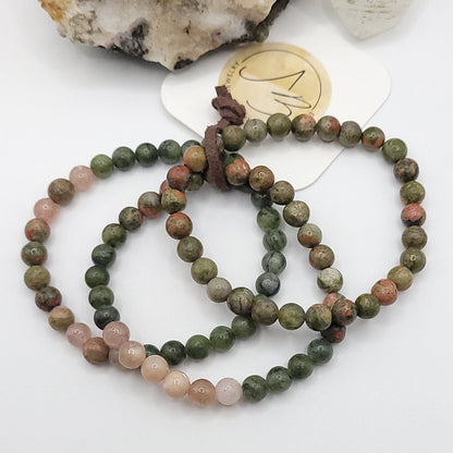 3 Bracelet Stack – Unakite, Serpentine & Sunstone