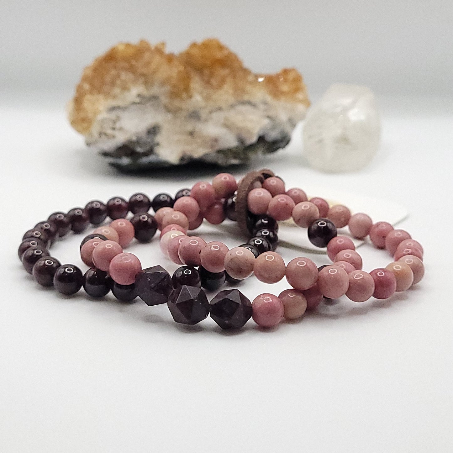 3 Bracelet Stack – Rhodonite & Garnet