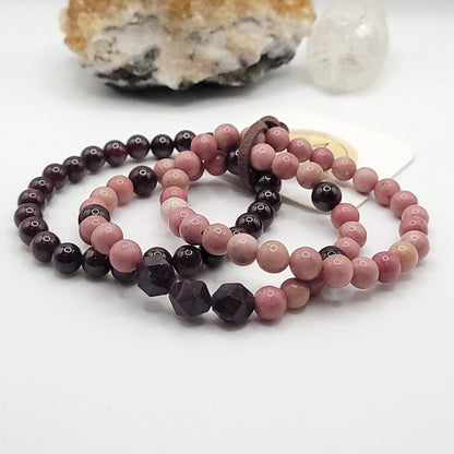3 Bracelet Stack – Rhodonite & Garnet