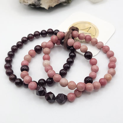3 Bracelet Stack – Rhodonite & Garnet