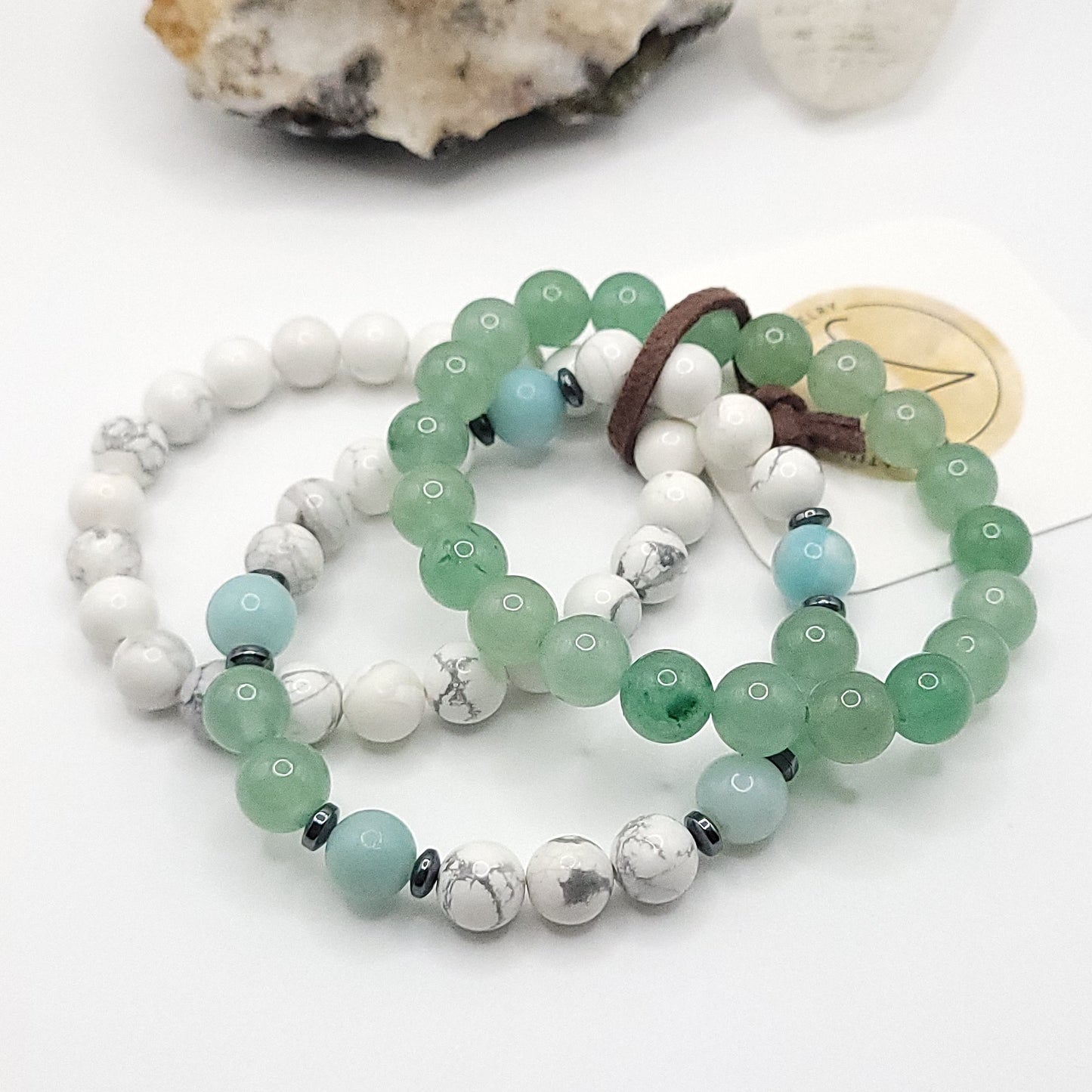 3 Bracelet Stack – Howlite, Green Aventurine & Amazonite