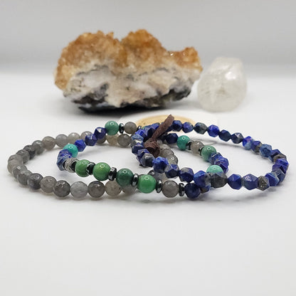 Bracelet Stack – Labradorite, Lapis & Chrysoprase , stack of 3