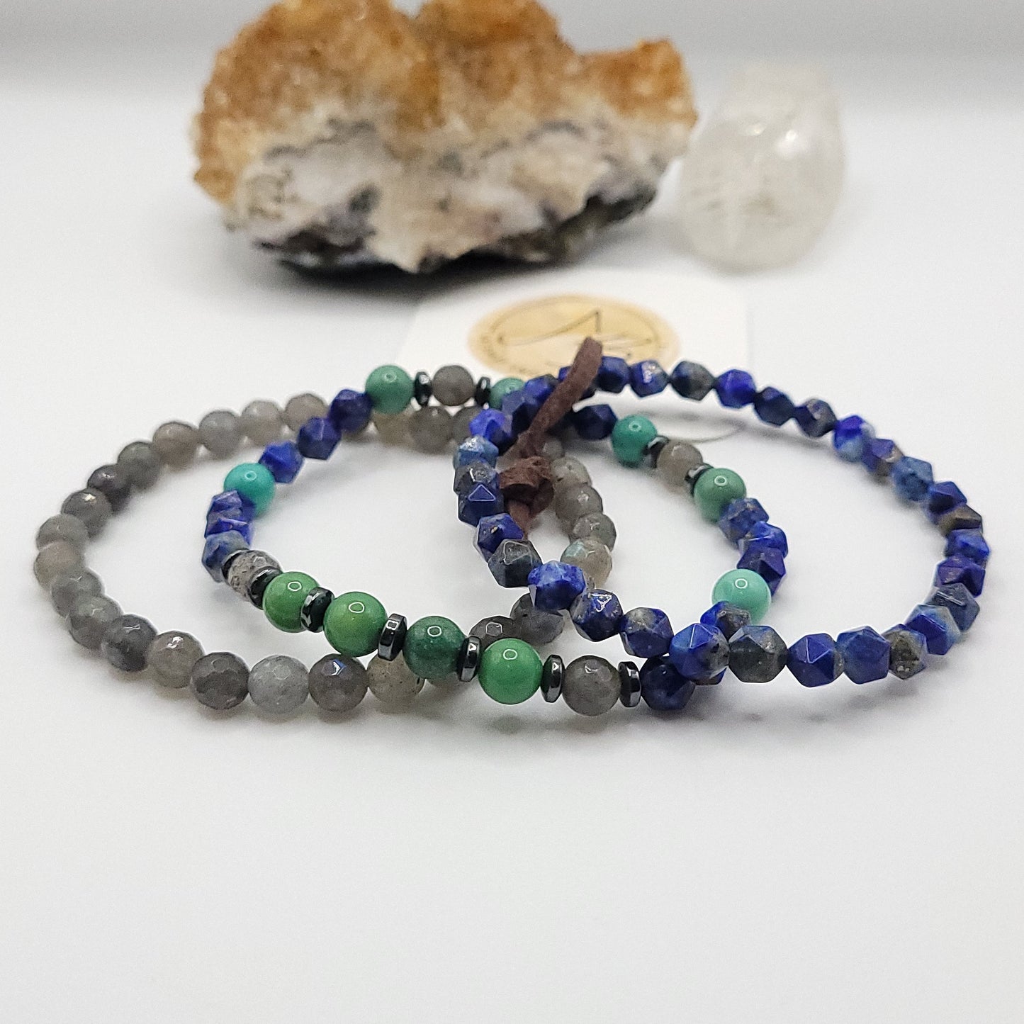 3 Bracelet Stack – Labradorite, Lapis & Chrysoprase