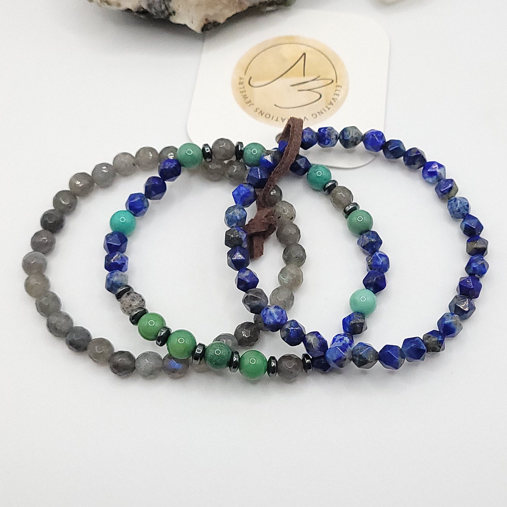 Bracelet Stack – Labradorite, Lapis & Chrysoprase