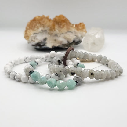 Bracelet Stack – Labradorite, Amazonite & Howlite