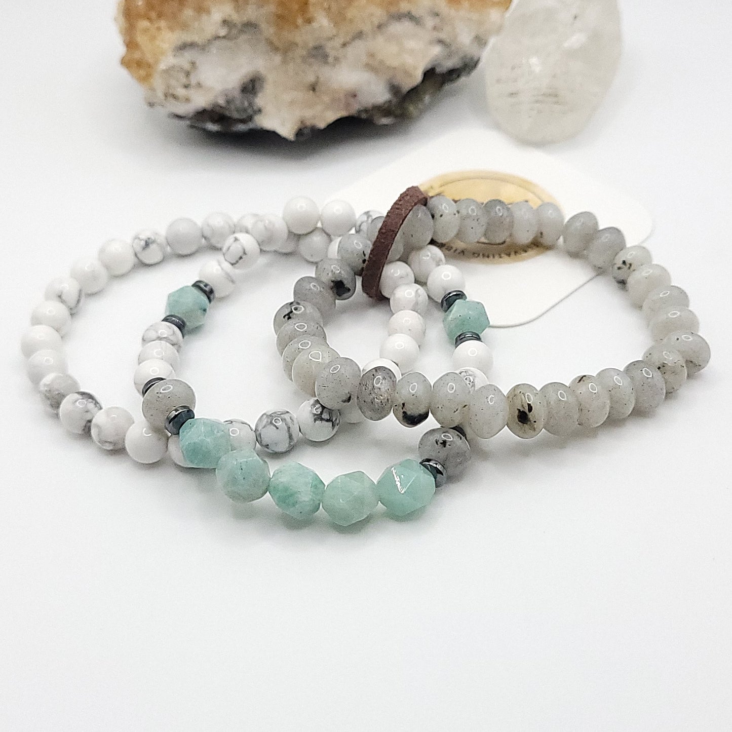 Bracelet Stack – Labradorite, Amazonite & Howlite