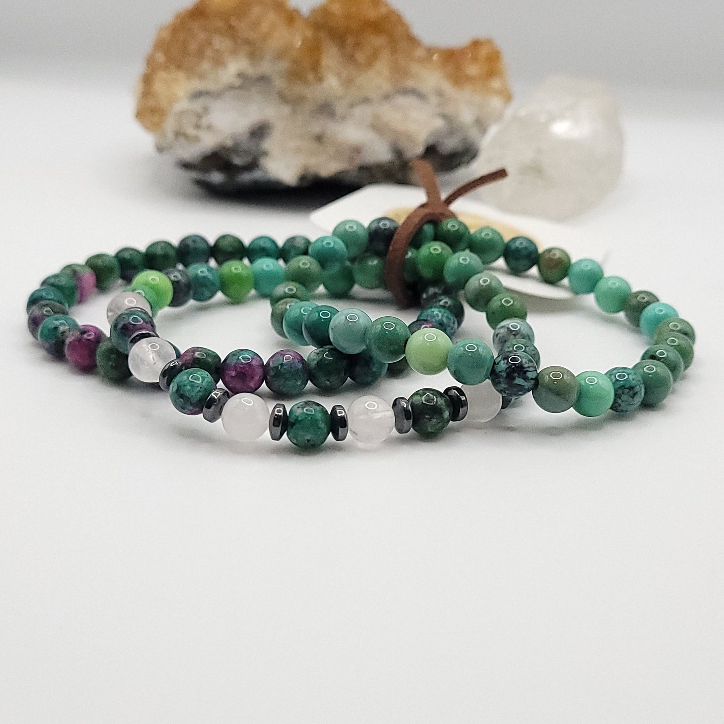 Bracelet Stack – Ruby Zoisite, Chrysoprase & Rose Quartz