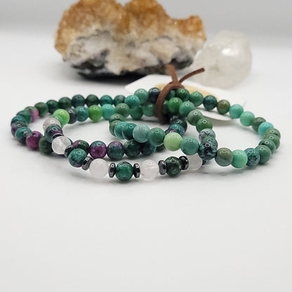 Bracelet Stack – Ruby Zoisite, Chrysoprase & Rose Quartz