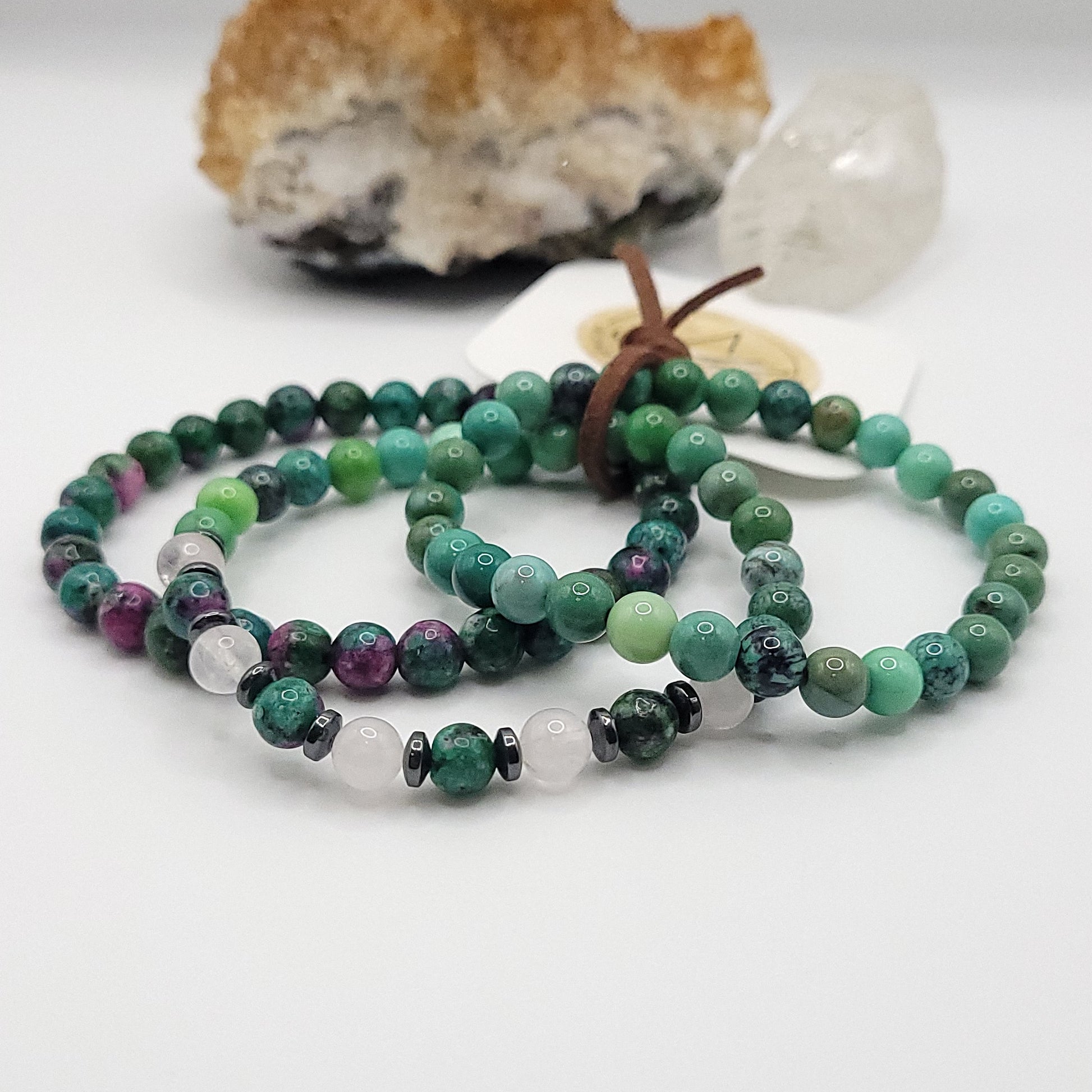 Bracelet Stack – Ruby Zoisite, Chrysoprase & Rose Quartz