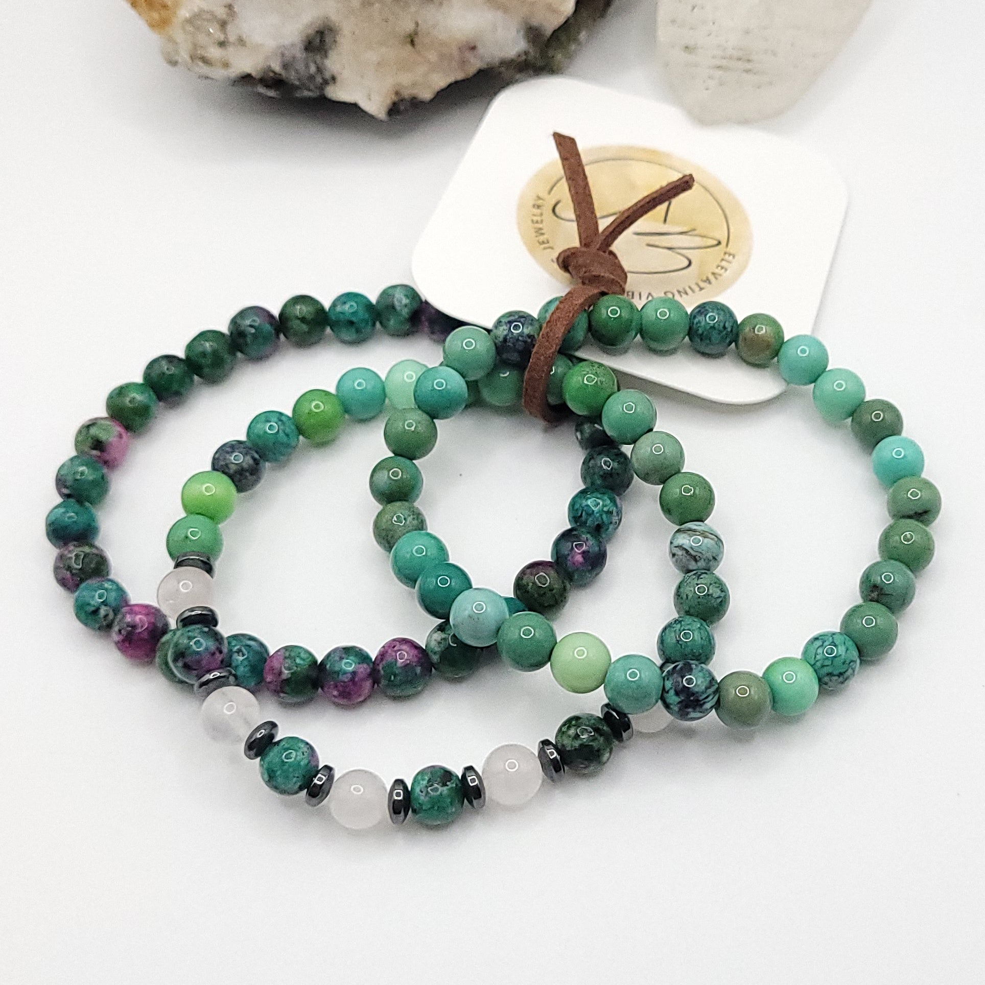 Bracelet Stack – Ruby Zoisite, Chrysoprase & Rose Quartz