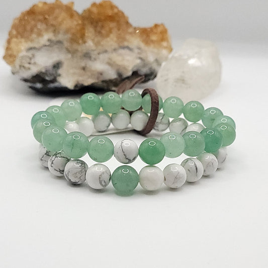 Howlite & Green Aventurine best friend bracelet set