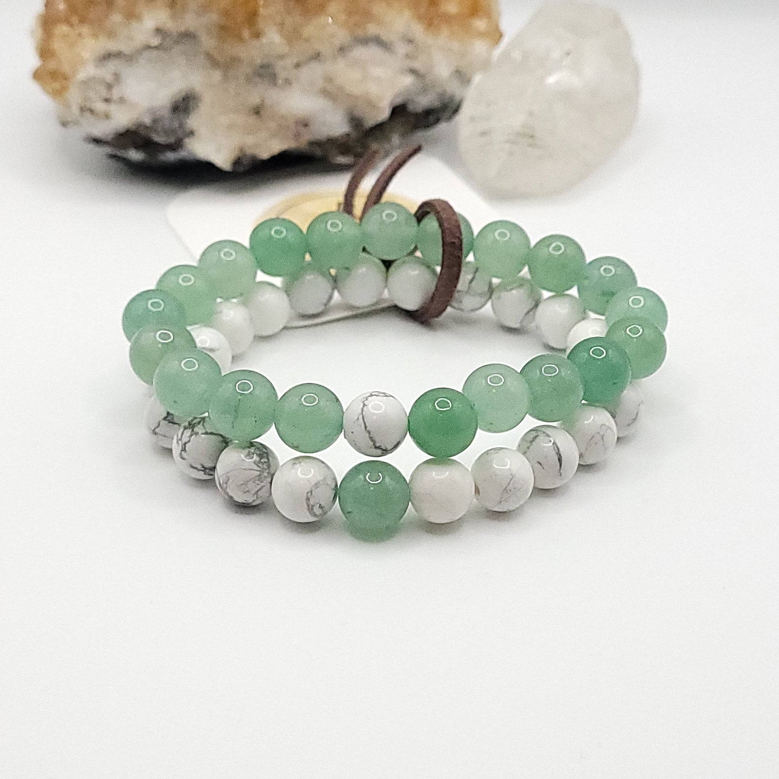 Howlite & Green Aventurine best friend bracelet set