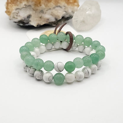 Howlite & Green Aventurine best friend bracelet set