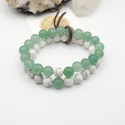 Howlite & Green Aventurine best friend bracelet set on white background