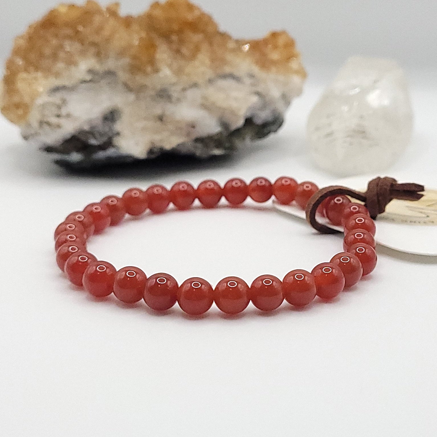 carnelian bracelet, 7" beaded stretch bracelet