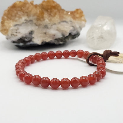 carnelian bracelet, 7" beaded stretch bracelet