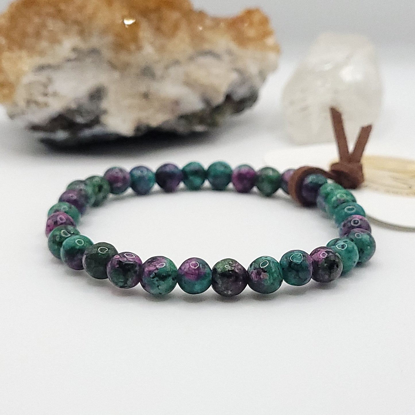 ruby zoisite bracelet, 7" beaded stretch bracelet