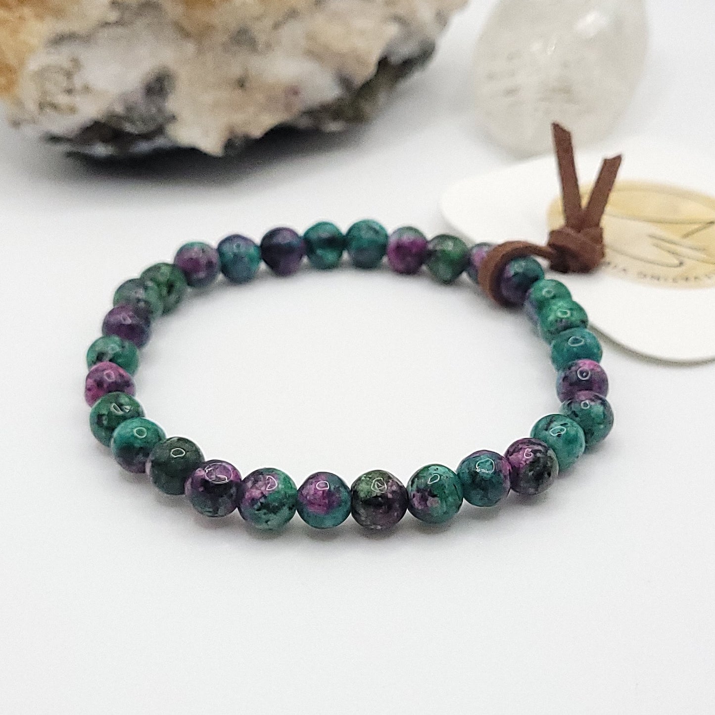 ruby zoisite bracelet, 7" beaded stretch bracelet, 6mm beads