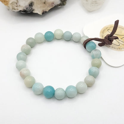 amazonite bracelet, 7" beaded stretch bracelet made with 8mm beads on white background