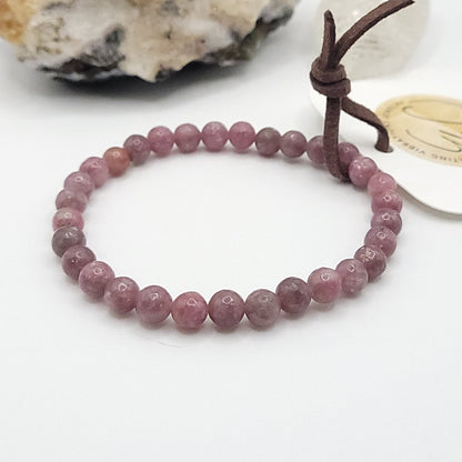 lepidolite bracelet, 7" beaded stretch bracelet made with 6mm beads