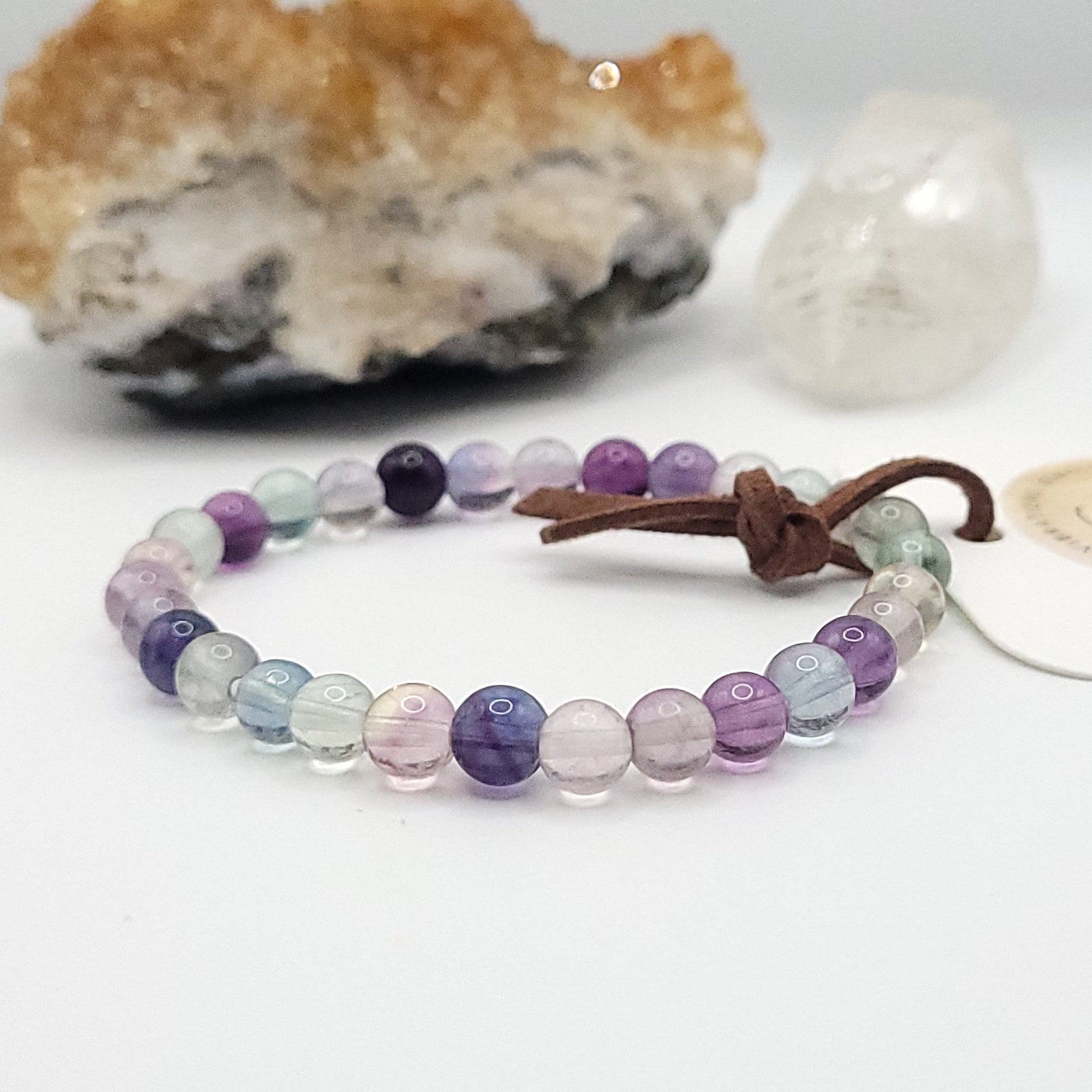 rainbow fluorite bracelet, 7" beaded stretch bracelet