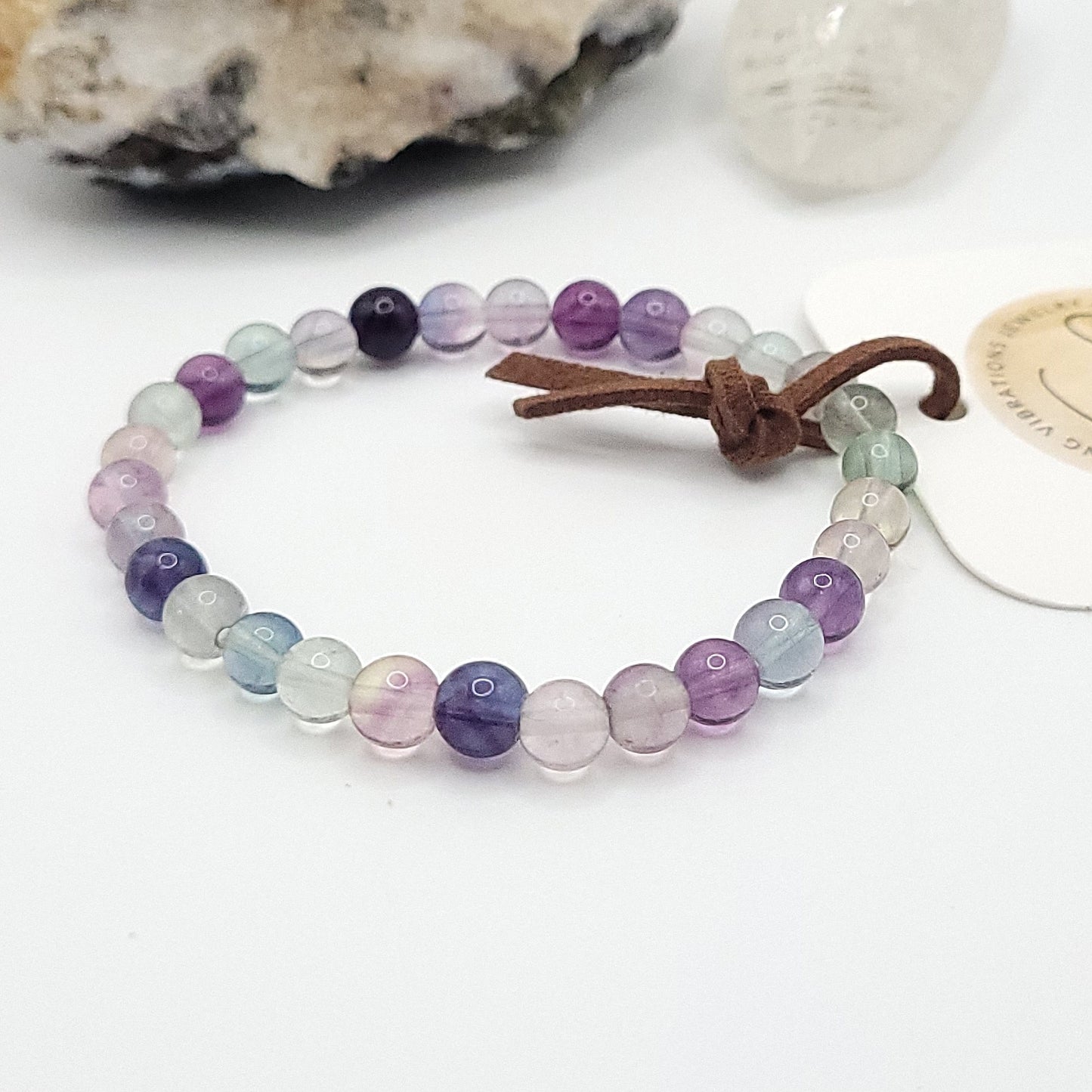 rainbow fluorite bracelet, 7" beaded stretch bracelet made with 6mm beads