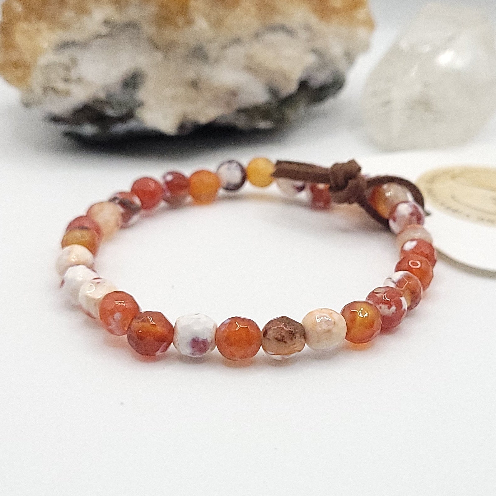 fire agate bracelet, 7" beaded stretch bracelet