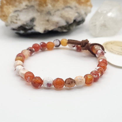 fire agate bracelet, 7" beaded stretch bracelet