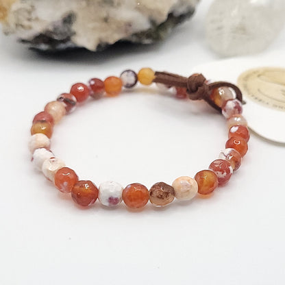 fire agate bracelet, 7" beaded stretch bracelet made with 6mm beads