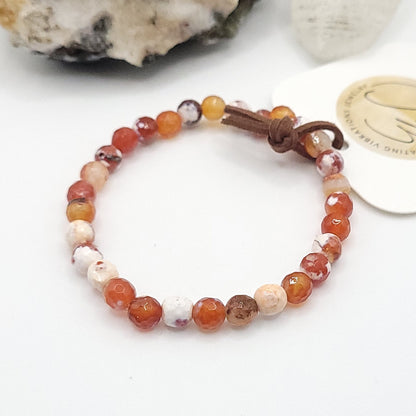 fire agate bracelet, 7" beaded stretch bracelet on white background