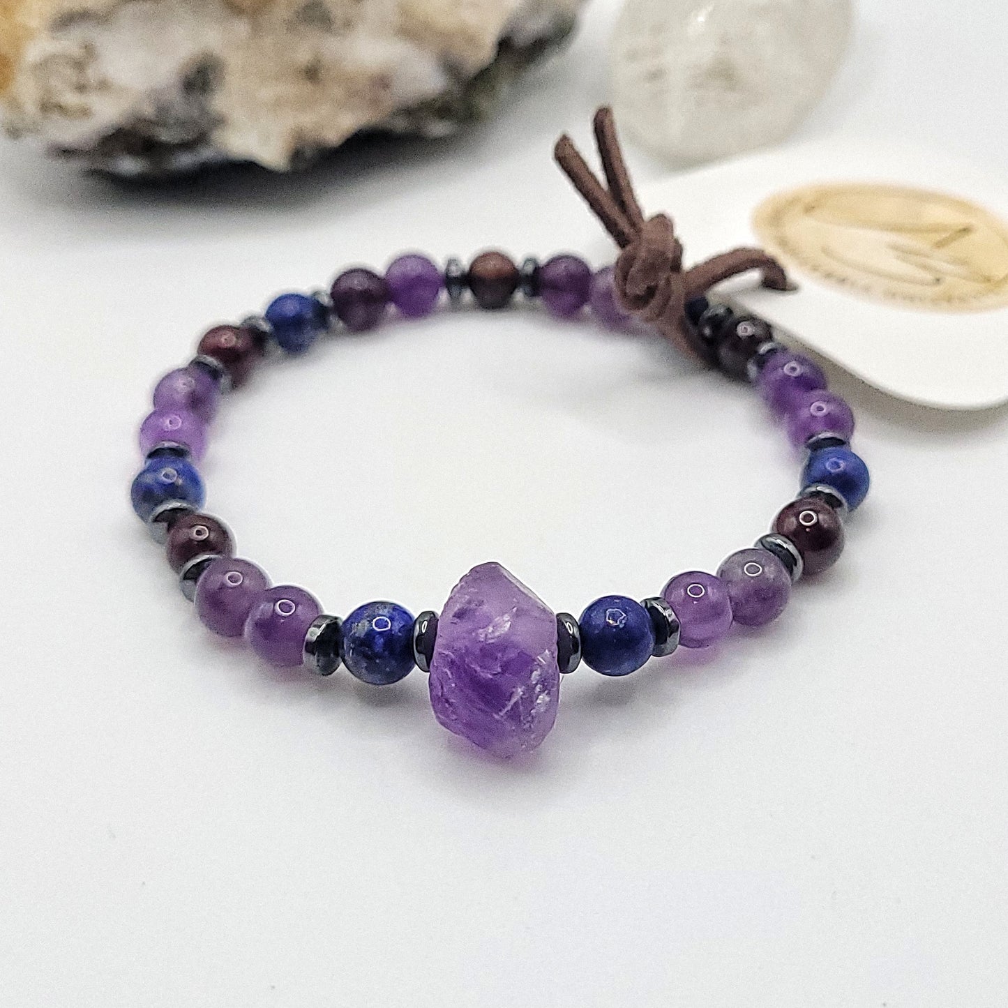 Amethyst Lapis Lazuli & Garnet Bracelet on white background