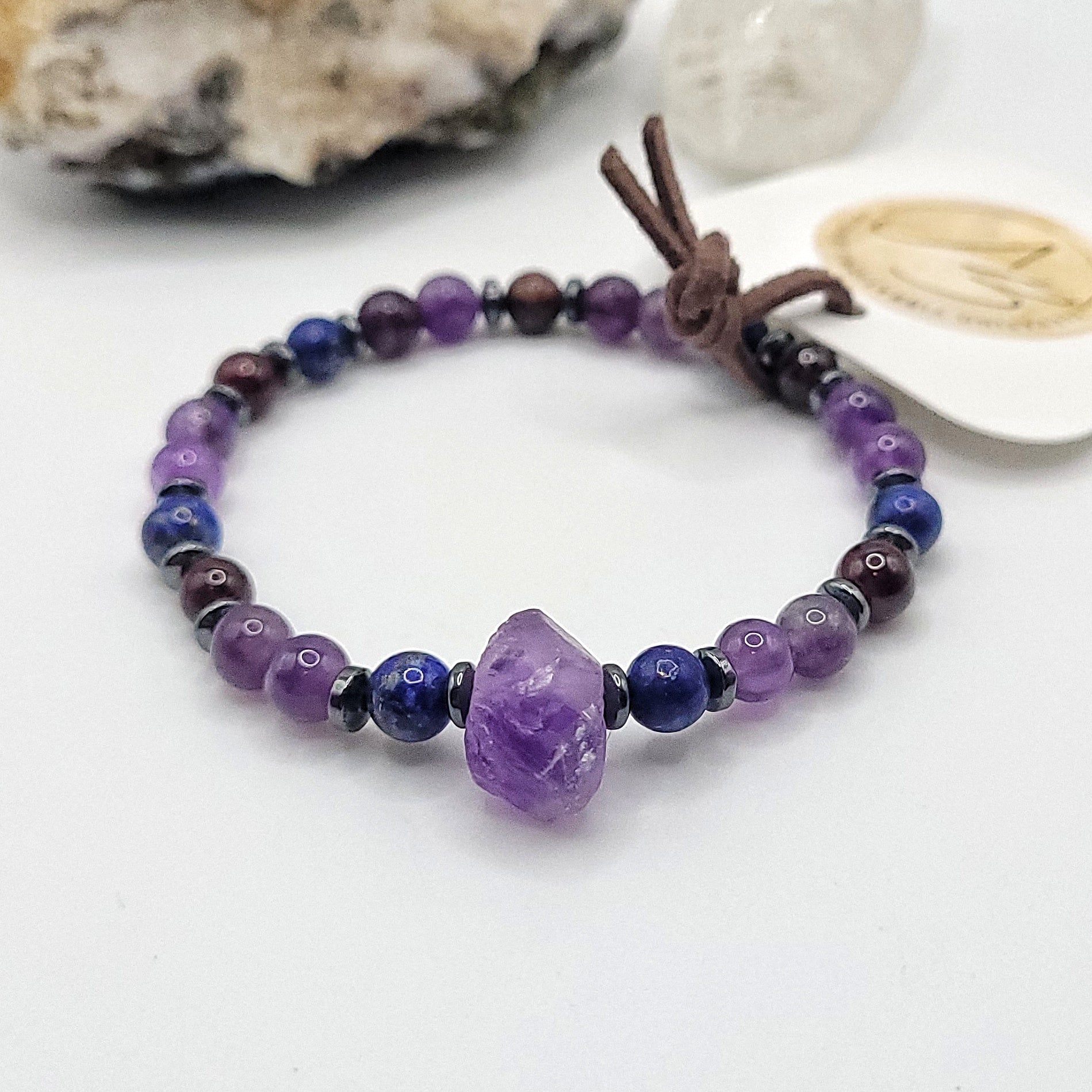 Amethyst Lapis Lazuli & Garnet Bracelet on white background