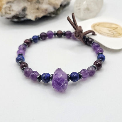 Amethyst Lapis Lazuli & Garnet Bracelet on white background