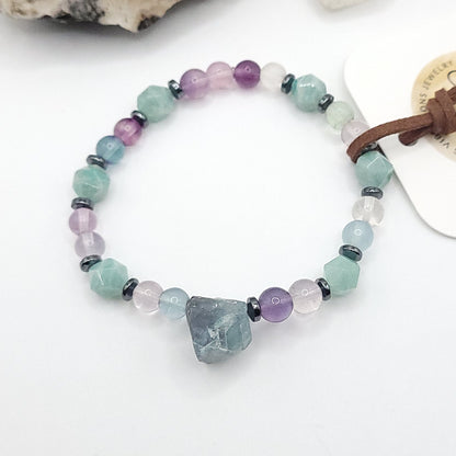Fluorite & Amazonite bracelet on white background