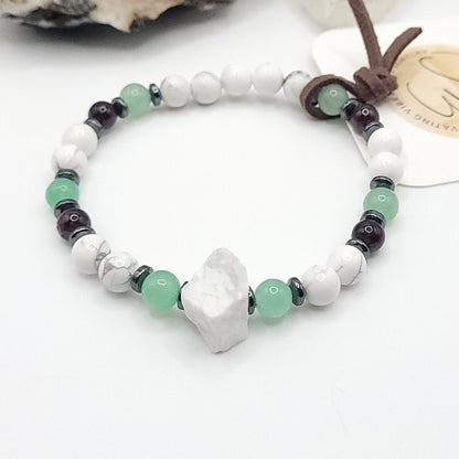 Howlite Green Aventurine & Garnet bracelet for calm prosperity
