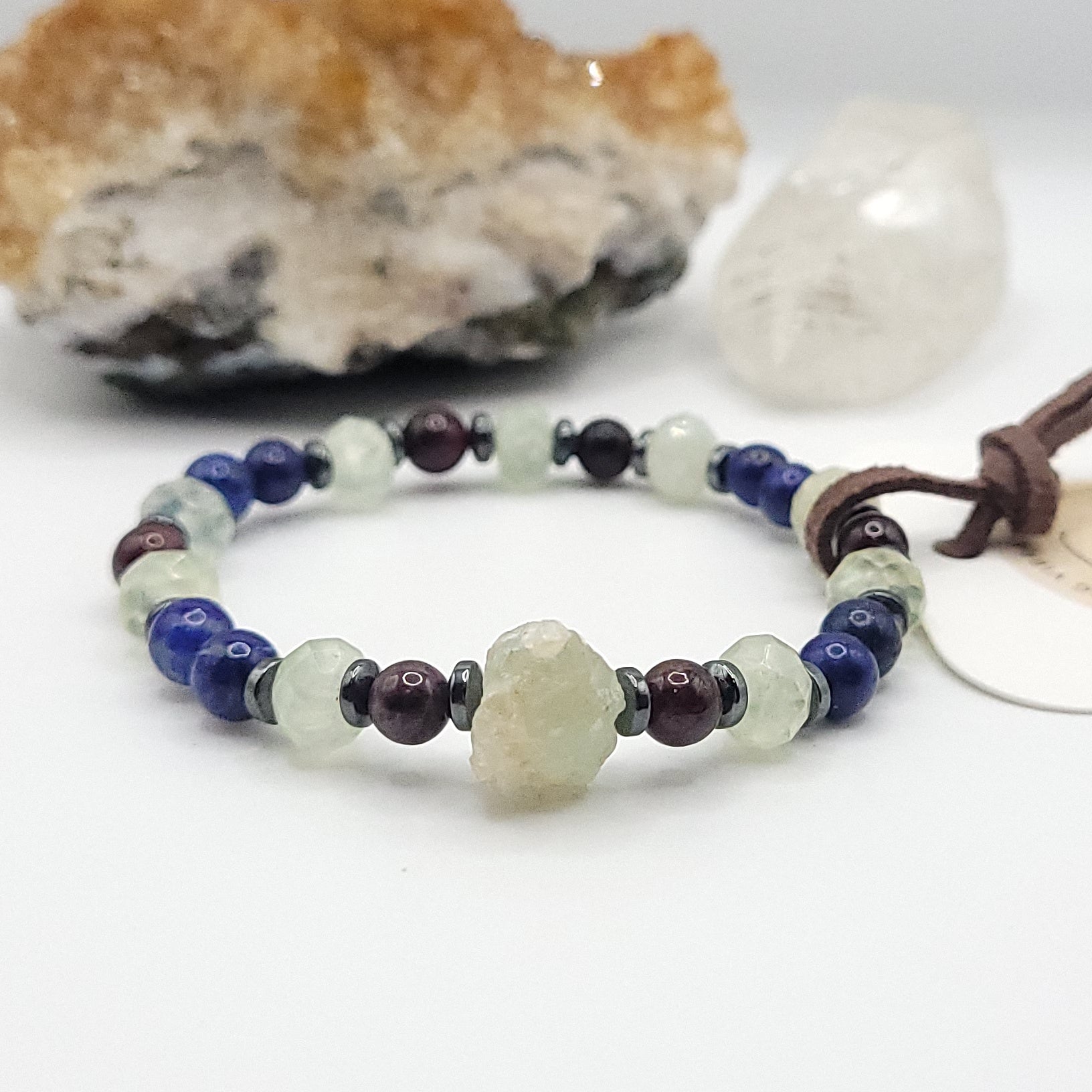  Prehnite Garnet & Lapis Lazuli bracelet