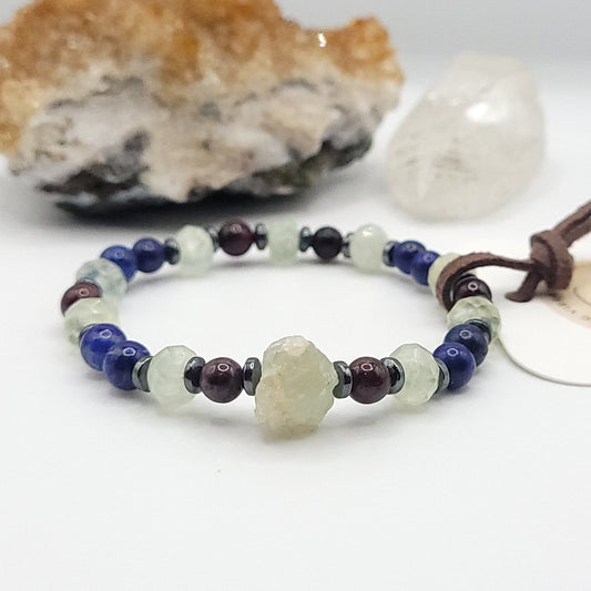  Prehnite Garnet & Lapis Lazuli bracelet